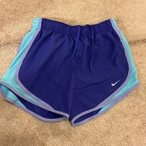 nike shorts, size small, purple with blue stripe